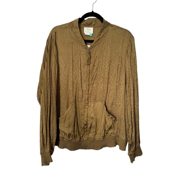 Maeve Anthropologie Jacket Womens Size 2X Satin Bomber Olive Green Full Zip - Picture 1 of 11
